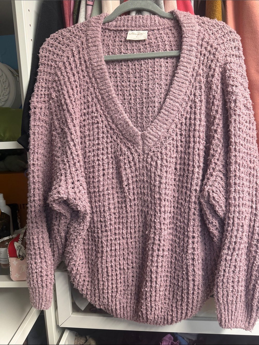 wild fable dusty lavender waffle-knit V-neck sweater